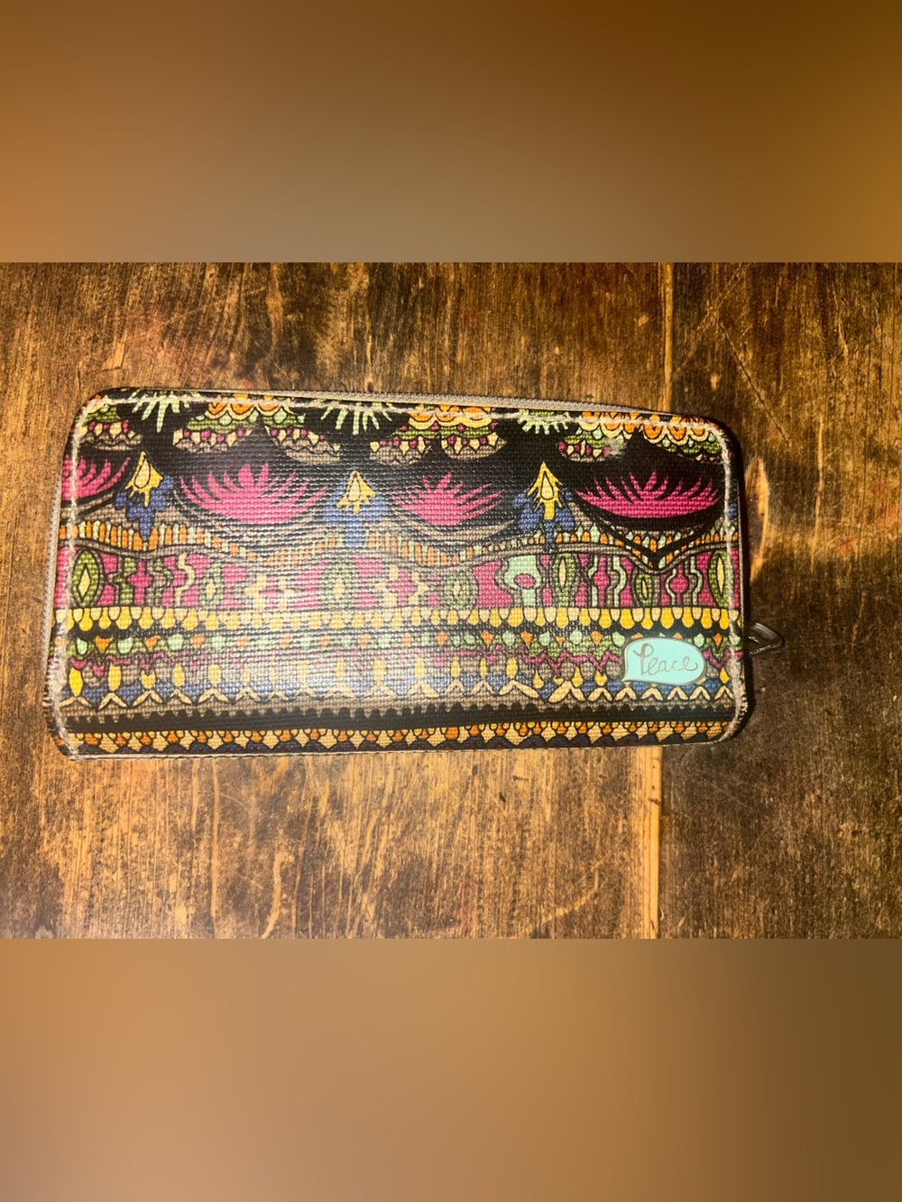 Sakroots Double Zip-Around Wallet Peace Bohemian Geometric Multicolor